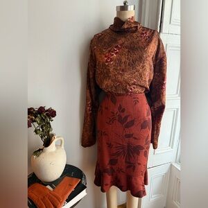 Vintage Rust Two-Piece Skirt Suit Tailored Jacket & Matching Pencil Skirt